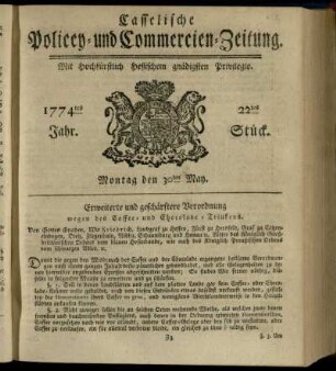 22tes Stueck, Montag den 30ten May 1774