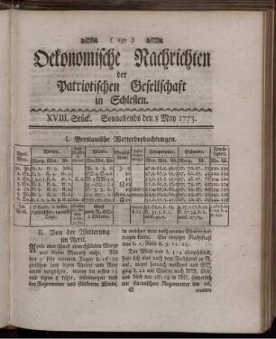XVIII. Stück. Sonnabends den 8 May 1773.