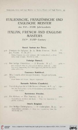 Italienische, französische und englische Meister des XVI. - XVIII. Jahrhunderts