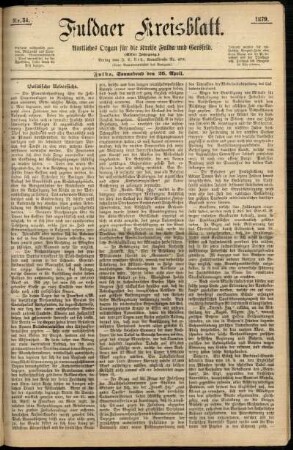 Erste Ausgabe vom Samstag, den 26. April 1879.