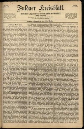 Erste Ausgabe vom Samstag, den 26. April 1879.