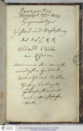 Prospectus Topographicus Coloniae ... / Geschrieben von Hüpsch