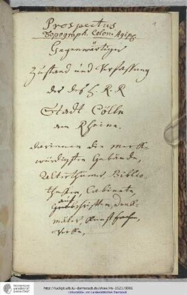 Prospectus Topographicus Coloniae ... / Geschrieben von Hüpsch