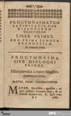 Liber Primus. Pro Prima Schola Grammaticæ.