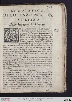 Annotationi die Lorenzo Pignoria, al libro delle Imagini del Cartari