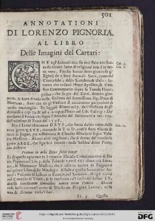 Annotationi die Lorenzo Pignoria, al libro delle Imagini del Cartari