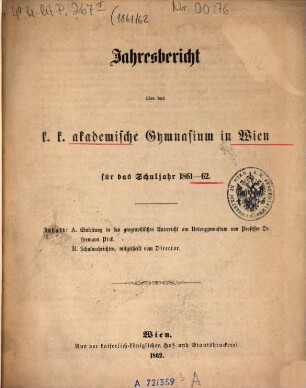 Jahresbericht. 1861/62
