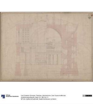 Potsdam. Nikolaikirche. Zwei Querschnitte des Ausführungsentwurfs