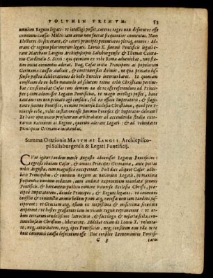 Summa Orationis Matthaei Langii ...