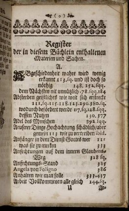 Register der in diesem Büchlein enthaltenen Materien und Sachen.