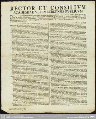 Rector Et Consilium Academiae Vitembergensis Publicum : Diuinum reueremur optatissimumque munus Pacis, Saxoniae tam feliciter... [P. P. XII Cal. Nouembres, Anno Gratiae diuinitus recuperatae MDCCXLII]