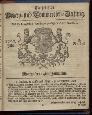 3. Stueck, Montag den 14ten Januarius 1760