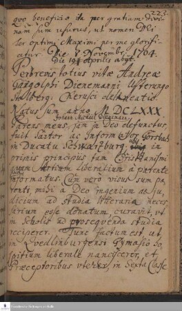 Lebenslauf von Andreas Gangolph Dienemann.