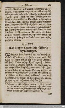 Cap. XVI. Wie jungen Leuten die Historie beyzubringen