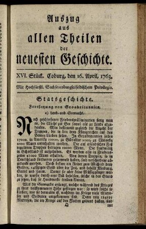 XVI. Stück. Coburg, den 16. April, 1763.