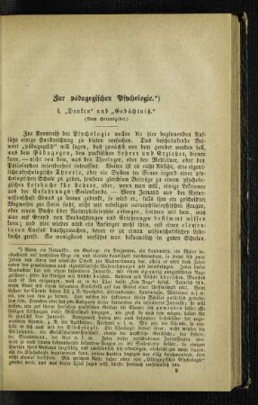 Zur pädagogischen Psychologie : I. "Denken" und "Gedächtniß"