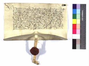 Propst Albrecht zu Ellwangen belehnt Schenk Jörg zu Limpurg mit dem Mantel (Burgfried) an dem Schloss zu Schmiedelfeld und dem Hofe zu Zimmerberg.