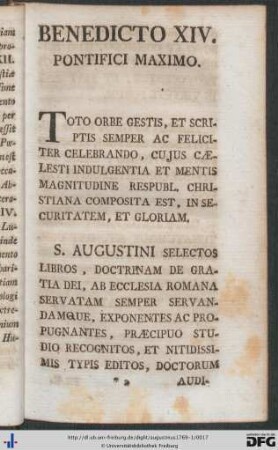 Benedicto XIV. Pontifici Maximo.