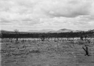 Landschaft : Blick über eine Trockenebene. Im Hintergrund Berge