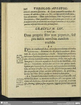 Oraculum LXV. e vers: 32. Deus proprio filio non pepercit, sed pro nobis omnibus eundem tradidit