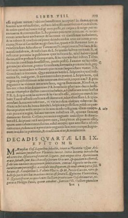 Decadis Quartae Lib. IX. Epitome.