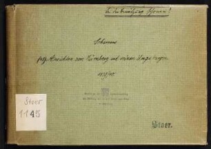 Vorderdeckel, mit handgeschriebenem Einbandtitel und Besitzvermerk: Stiftung der Familie Stoer und Stier (Nürnberg) / Stempel