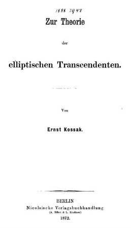 Zur Theorie der elliptischen Transcendenten