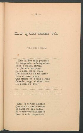 Lo que eres tú : (Para una postal)