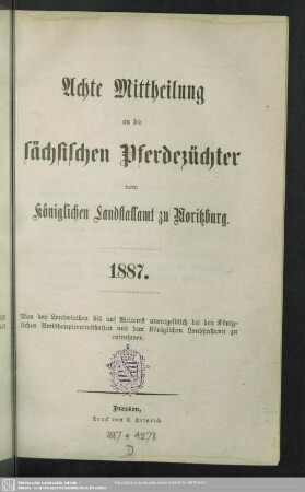 8.1887: Mittheilung an die sächsischen Pferdezüchter