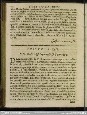 Epistola XXIV. S. D. Illustris & Generose D. Comes & [et]c.