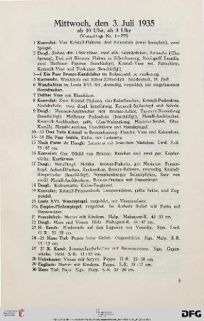 Mittwoch, den 3. Juli 1935, ab 10 Uhr, ab 3 Uhr (Nr. 1-517)