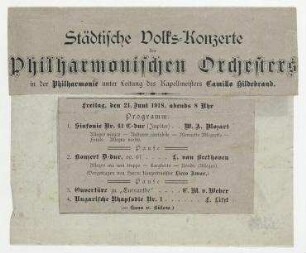 Städtische Volkskonzerte des Philharmonischen Orchesters. Berlin