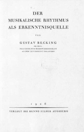 Der musikalische Rhythmus als Erkenntnisquelle