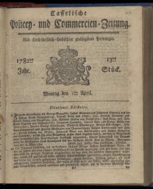 13tes Stueck, Montag den 1ten April. 1782