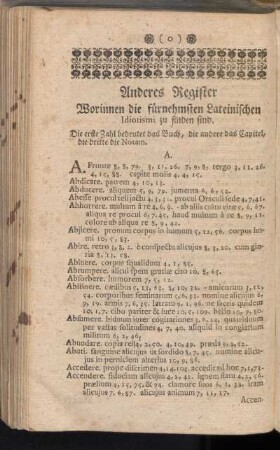 Anderes Register Worinnen die fürnehmsten Lateinischen Idiotismi zu finden sind
