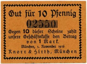 Geldschein / Notgeld, 10 Pfennig, 1.11.1916