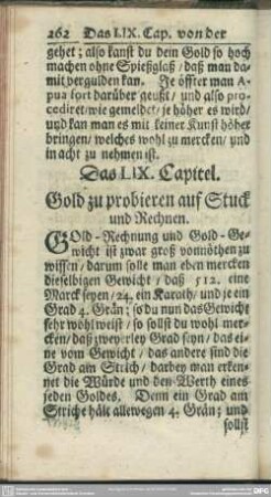 Das LIX. Capitel. Gold zu probiren auf Stuck und Rechnen