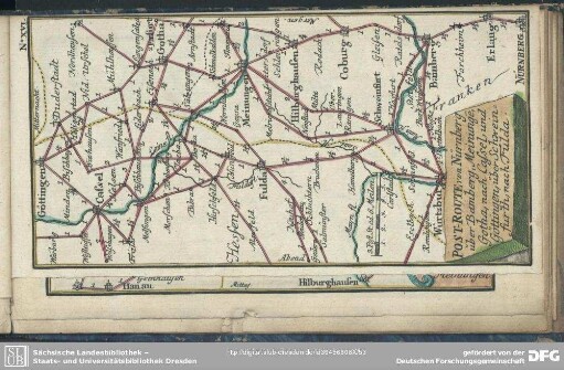 No. XVI. Post-Route von Nürnberg über Bamberg, Meiningen, Gotha, nach Cassel, und Göttingen, über Schweifurth, nach Fulda