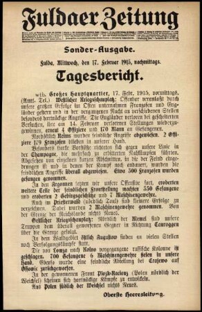 Zweite Ausgabe vom Mittwoch, den 17. Februar 1915.