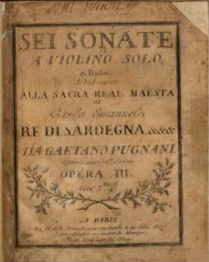 Sei sonate a violino solo e basso : opera III