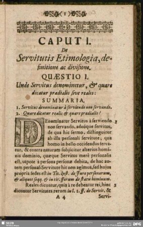Caput I. De Servitutis Etimologia, definitione ac divisione