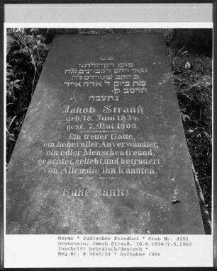 Grabstein von Jakob Strauß (gestorben 1902.05.07)