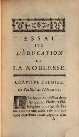 Essai sur l'éducation de la noblesse, P. 1 (1747). - XVI, 402 S.