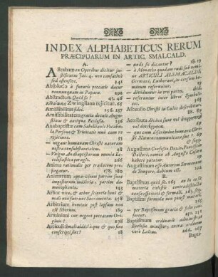 Index Alphabeticus Rerum