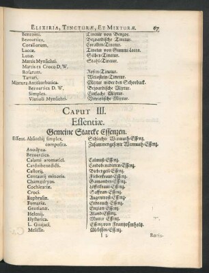 Caput III. Essentiae. Gemeine Starcke Essenzen.