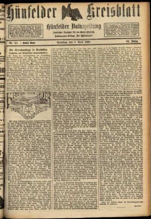 Zweite Ausgabe vom Samstag, den 09. April 1927.
