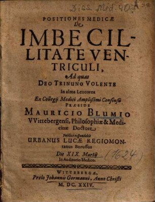 Positiones Medicae De Imbecillitate Ventriculi