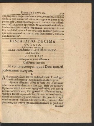 Disputatio Decima Octava. Respondente Elia Hornungo, ...