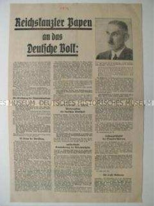 Sonderdruck mit einem Appell von Reichskanzler Papen für die Wahl von Hindenburg bei der Reichspräsidentenwahl 1932