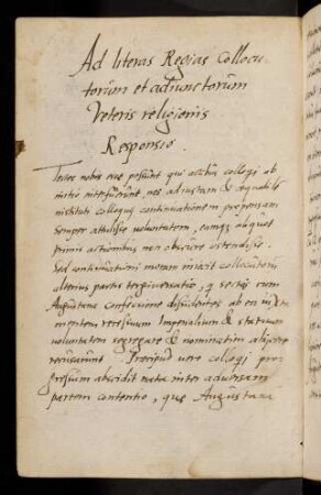 43v-48v, Responsio ad litteras regis, 29.11.1557. Ad literas[!] Regias Collocutorum et adiunctorum Veteris religionis responsio...